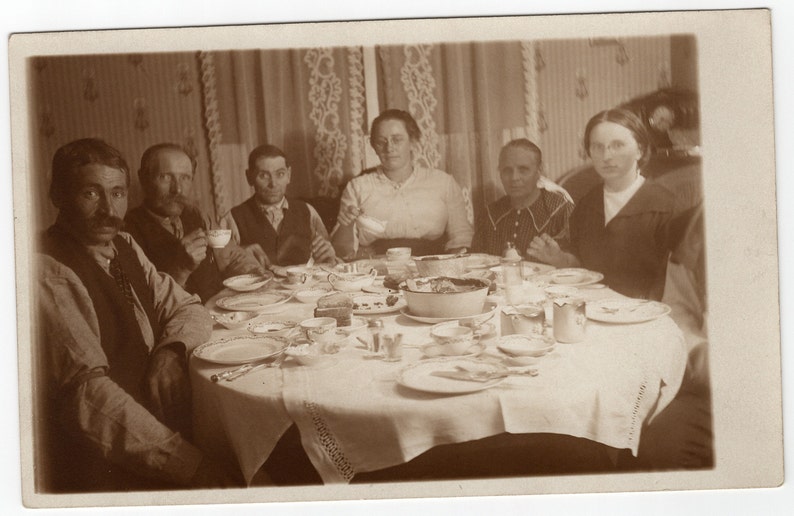 antique rppc photo Tea time