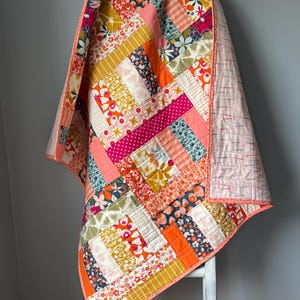 Baby Quilt Handmade Baby Girl Quilt Pink Blue Sage Flowers Berries Geometric Modern Quilt Nursery Quilt Baby Shower Gift
