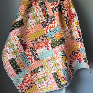 Baby Quilt Handmade Baby Girl Quilt Pink Blue Sage Flowers Berries Geometric Nursery Quilt Baby Shower Gift