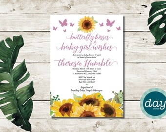 Schmetterlingsküsse + Baby Mädchen wünscht Baby Shower Einladung