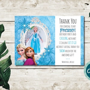 Tarjeta de agradecimiento con foto de cumpleaños de FROZEN