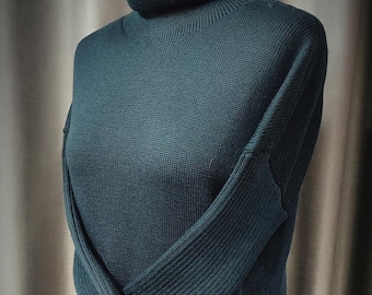 Jurk met col van merinowol: oversized gebreide truijurk