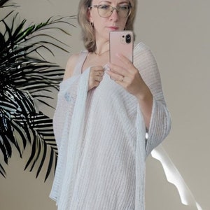 Linen Scarf Shawl Wedding Wrap Knitted Handmade Woman Natural Summer Accessory Perfect Gift