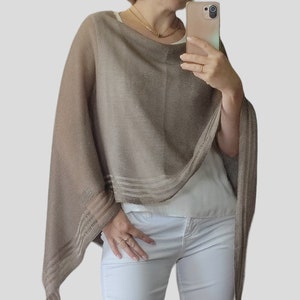 Linen Silk Handmade Knitted Womens Poncho, Knit Shawl, Luxurious Lightweight Summer Poncho Perfect Gift