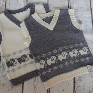 Baby-Alpaca Merino Wool Knitted Baby Toddler Kids Vest Waistcoat with animal pattern with lamb Perfect Gift