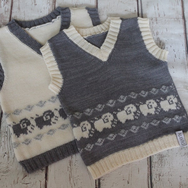 Gilet tricoté en laine mérinos baby-alpaga pour bébé et tout-petit avec motif animalier et agneau, cadeau parfait