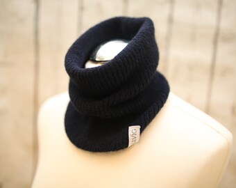 Mohair Merino Wool Dark Blue Men Neck Warmer Gaiter Handmade Snood by Alevig Made in Estonia Perfect Gift Unisex