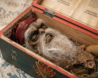 PRESALE Handmade Mummified Gnome in Wooden Box | Curiosities & Oddities Decor | Creepy Folk Horror Figure | Custom Made Specimen Gift