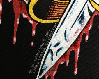 7SM1 【GREAT WHITE】グレートホワイト ツアーTシャツ 古着 Vintage 1991 Great White Boneyards Tour T Shirt Rare Hard