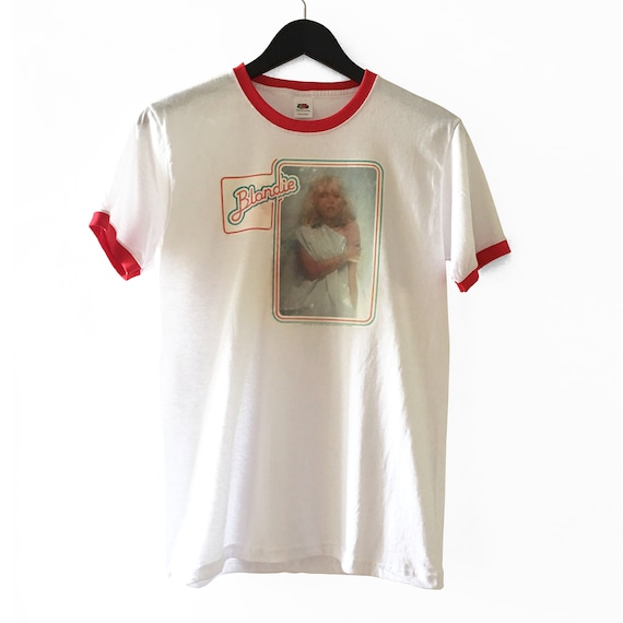 1970s Blondie transfer on brand new plain ringer t