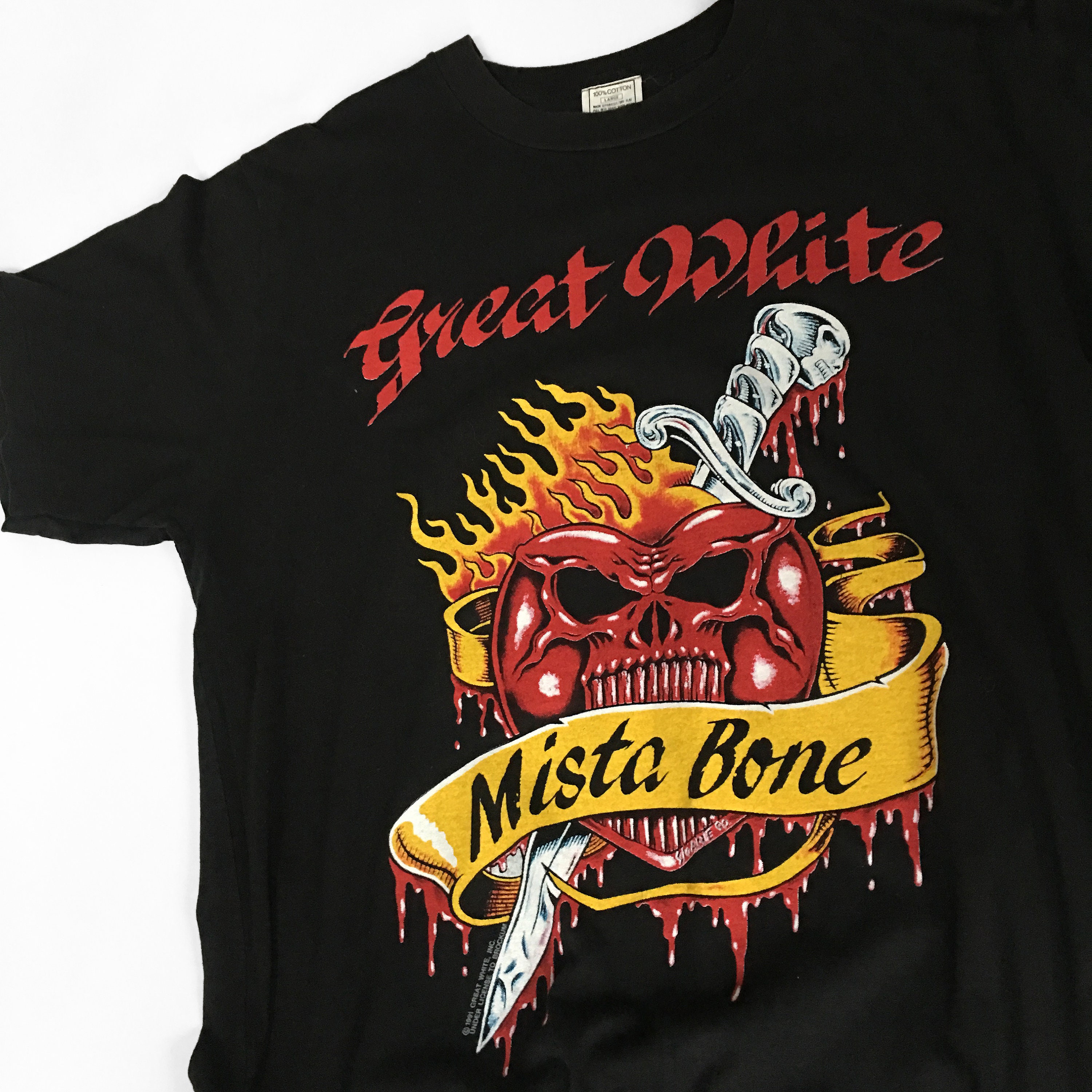 Vintage 1991 Great White Boneyards Tour T Shirt Rare Hard