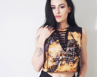 Maximo Park Bleach Tee Band T-shirt Slashed Alternative Fashion New Age Lace Up Sides Weave Slashed Top Coachella Clothing Handmade DIY Goa