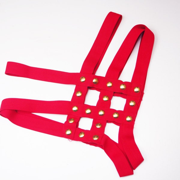 Studded Harness Panties - Strappy Red Thong • G-String • Gothic Underwear • Knickers • Punk Clothing • BDSM • Bondage Girlfriend Gift M-L
