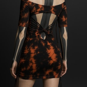 Witchy Tie Dye Dress Black Goth Reworked Post Apocalyptic Mini Gothic Slashed & Weaved  Festival Outfit Doof Alternative Clothing Art OSFM