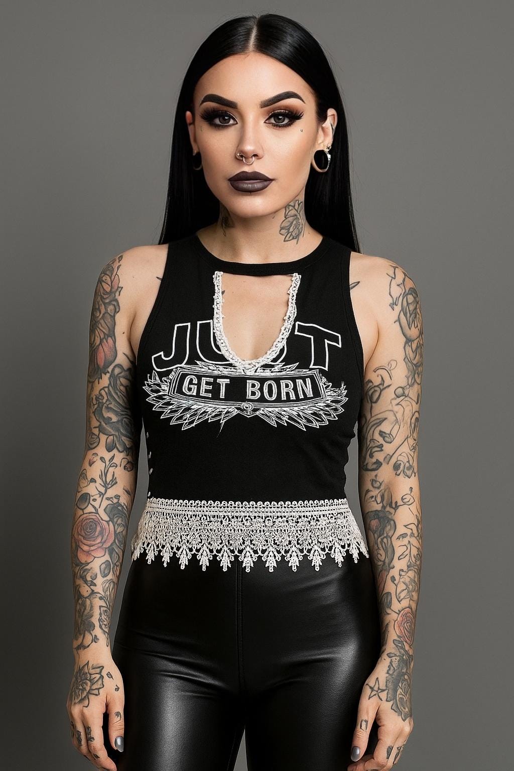 JETS T-shirt Reconstructed Vintage Custom Tee Customized LF Inspired Punk Rock Clothing Lace trim Band Shirt Black and white Corset Crop Top