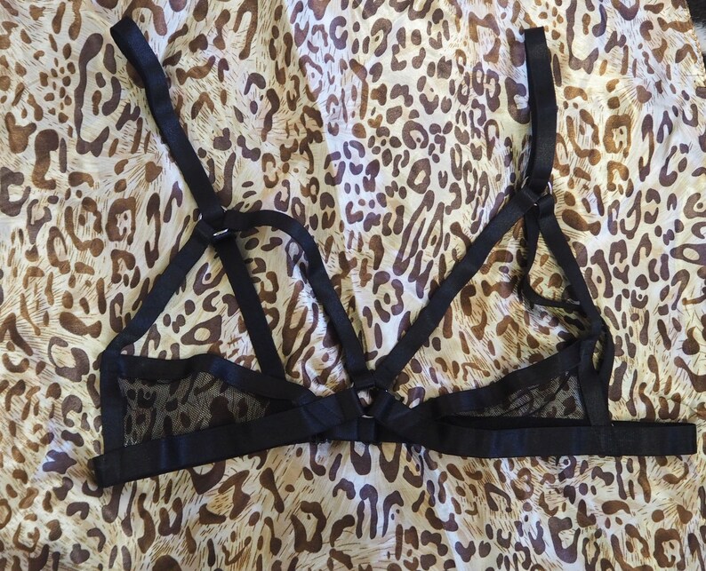 Open Bra Half Cup Bondage Harness Kinky Fetish Black Bralette Harness Lingerie Goth Underwear Cage Bra Wicca Witch Gothic Occult Demi Bra OS