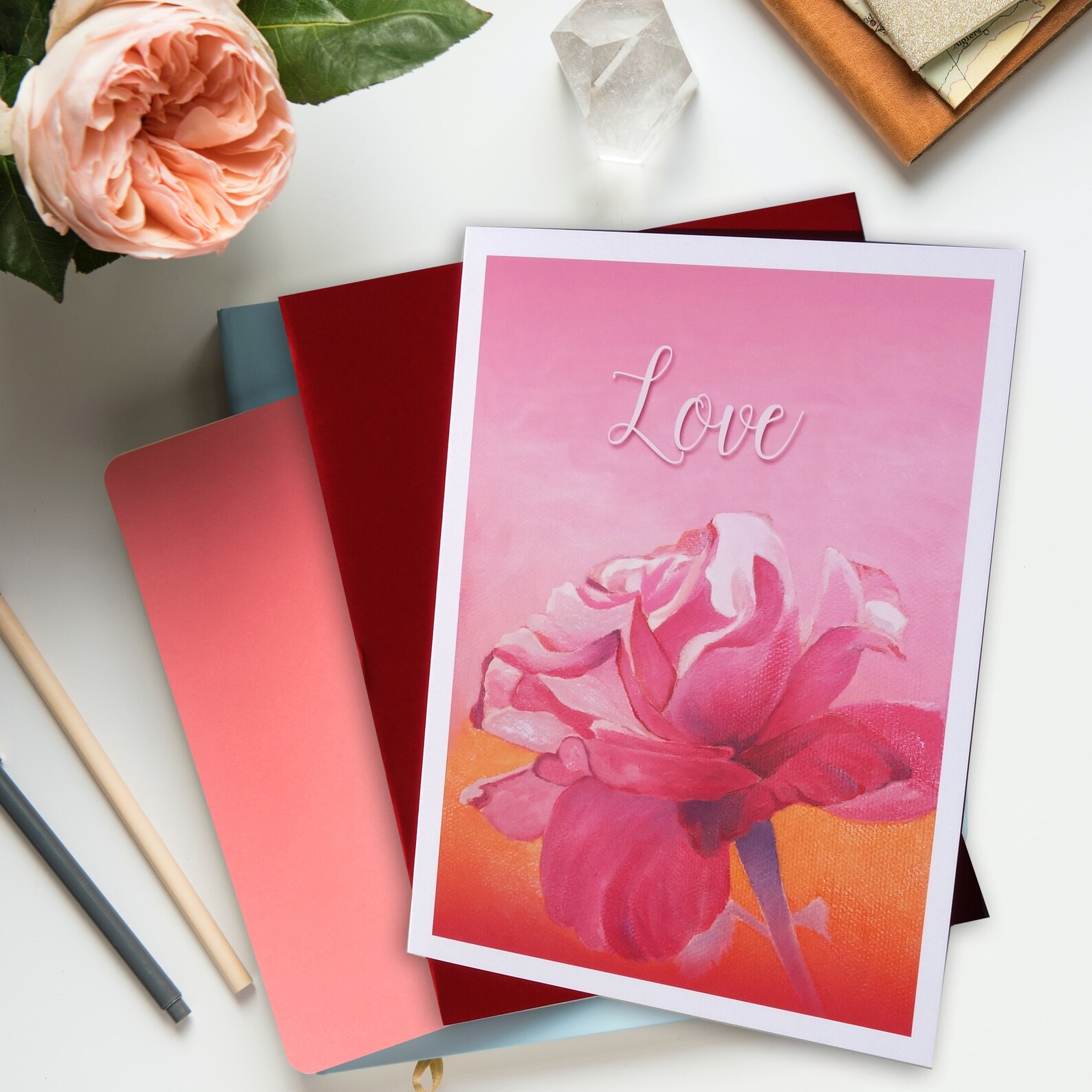 Love Note Card Greeting Card 5x7 Card Pink Rose Etsy