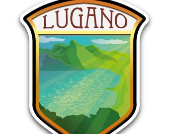 Sticker Lugano, Zwitserland. Voor raam, auto, laptop