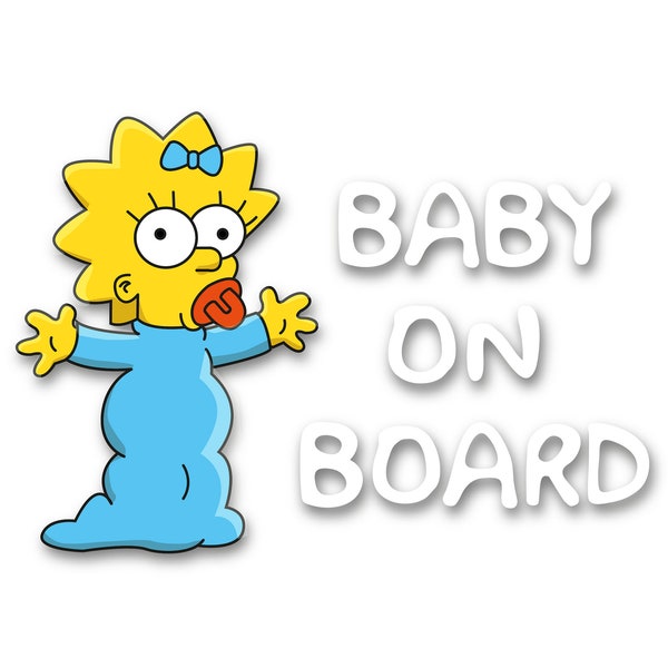 Sticker "Maggie Simpson Baby on board". Car, window, bumper, laptop.