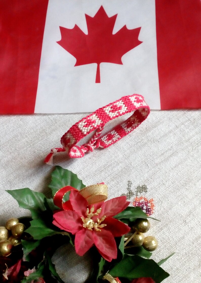 Canada flag woven friendship bracelet. Canadian. Canada day Etsy