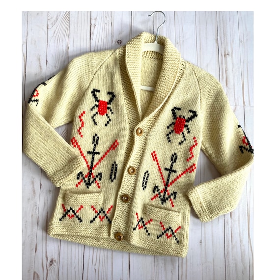 Vintage Cowichan Indian Wool Cardigan - Rare, Hand