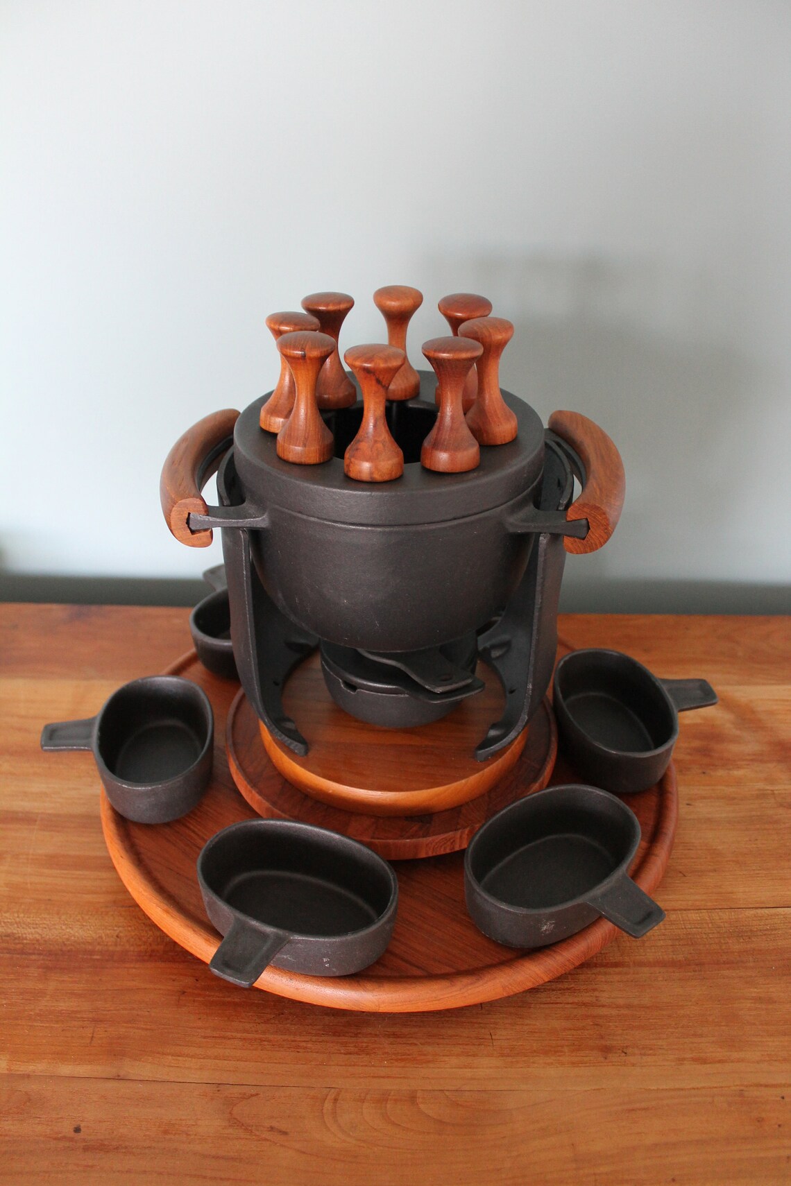 Nissen Denmark M4315 Cast Iron Fondue Set Digsmed lazy Susan Etsy