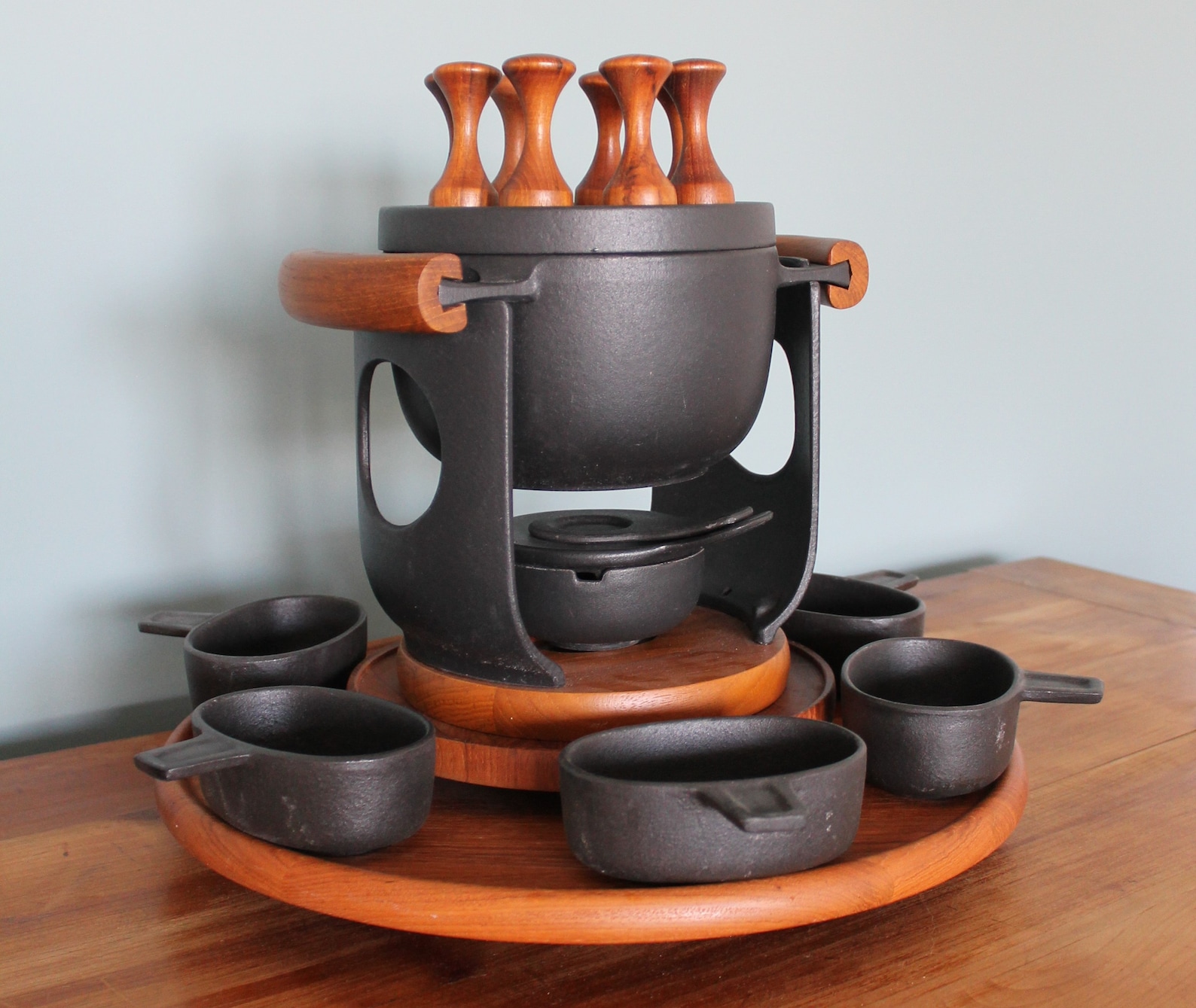 Nissen Denmark M4315 Cast Iron Fondue Set Digsmed lazy Susan Etsy