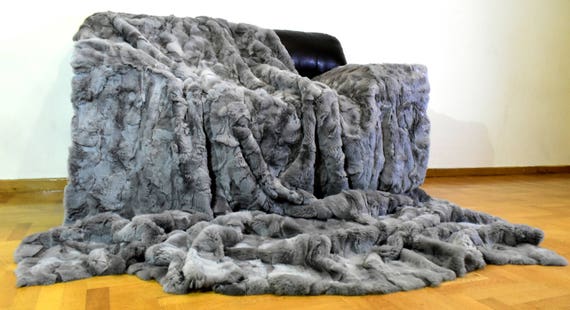Luxury Real Rex Rabbit Throw Blanket | Etsy