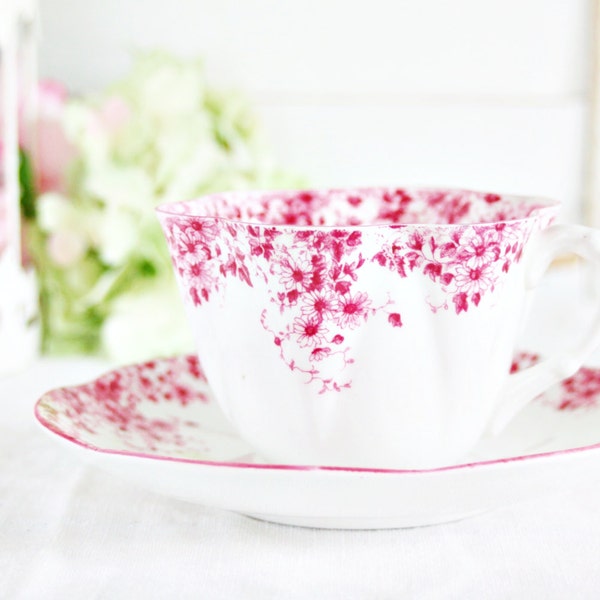 Shelley Dainty Pink Teacup and Saucer - English Teacup, Pink Teacup, Tea Party Teacup, Vintage Teacup, Shelley Teacup, Shelley China
