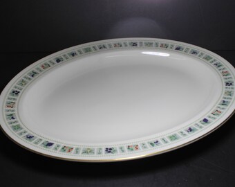 Flowers on Green Trim 1024 Fruit Made in England marked T.C Royal Doulton Tapestry 16 White Porcelain Ceramic Oval Serving Platter Plate