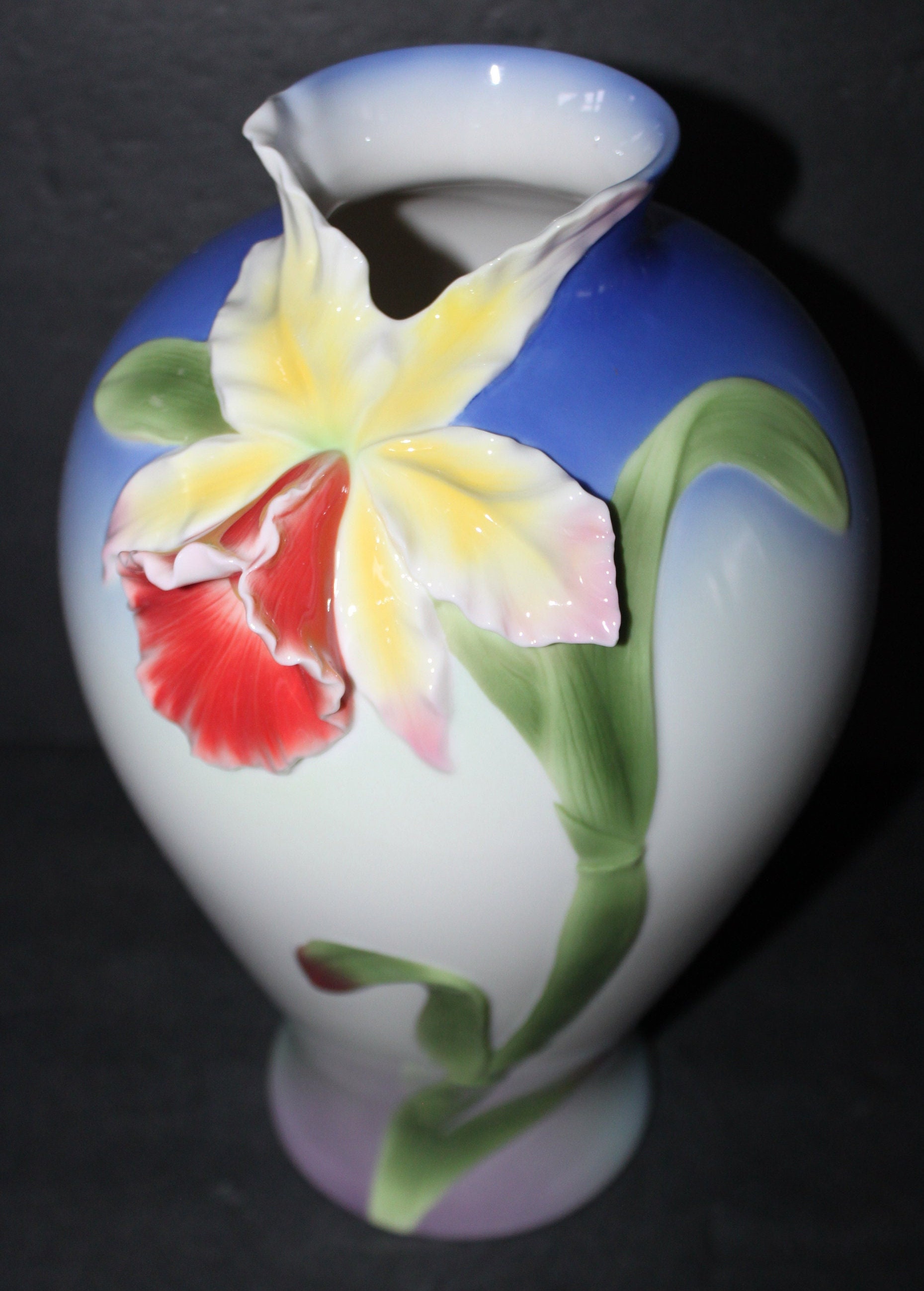 Franz Porcelain Cattleya Lily Orchid Vase - Sculptured Floral