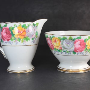 Vintage Gladstone &quot;Rosemary&quot; Cream & Sugar Set : Tea Party  Creamer and Sugar , English Set, Floral Creamer and Sugar, SHIPPING INCLUDED