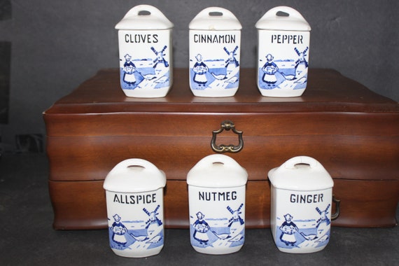 24 Piece Delft Czechoslovakian Canister Set: Blue & White Windmill