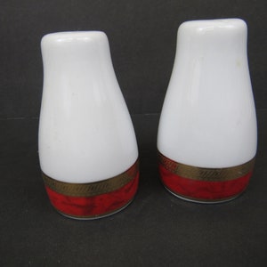 Royal Heritage Collection  Salt & Pepper Set -  Vintage Salt Pepper Boat , Powder Red Rim, Smooth, Gold Band  SHIPPING INCLUDED