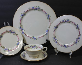 Lenox Belvidere 5 Piece Place Setting | Vintage China Set, Lenox Fine China, Belvidere Place Setting, Gold Encrusted Band On Edge, Like New