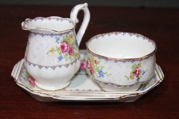 Royal Albert Creamer & Sugar w/Tray in "Petit Poi… - image 1