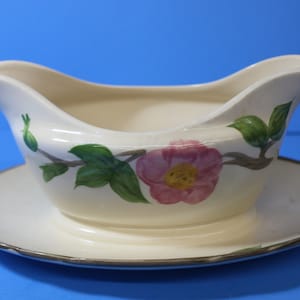 Vintage Franciscan &quot;Desert Rose&quot; Gravy Boat & Attached Plate  Made in USA