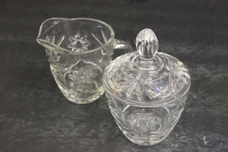 Vintage Pressed Glass Sugar & Creamer W/tray wonderful Etsy