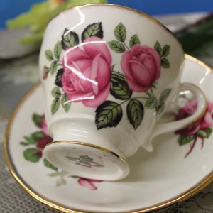 Salisbury Bone China Teacup and Saucer W/Pink Roses  - Vintage Teacup, Tea Party Teacup, Floral Teacup, Victorian Teacup FREE SHIPPING