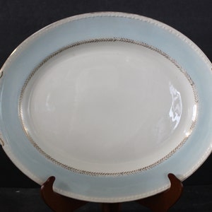 15 1/2&quot; Oval Serving Platter from Homer Laughlin 42 n5 Eggshell Blue, Gold Highlights, Good Condition