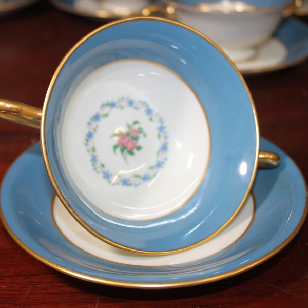 Lenox "Somerset Blue"  Footed Cream Soup Bowl & Saucer 10 Available Superb New Condition