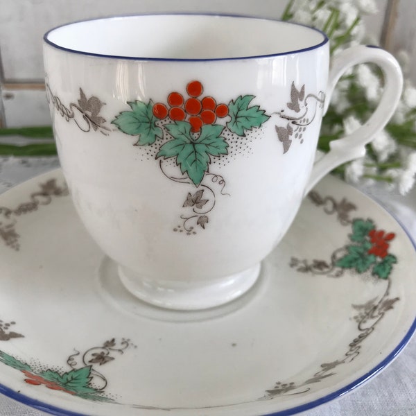 Shelley Leaves & Berries 2093 Teacup Saucer Set,  Lomond Shape  Shelley China Teacup Bone China Teacup  Pretty Teacup