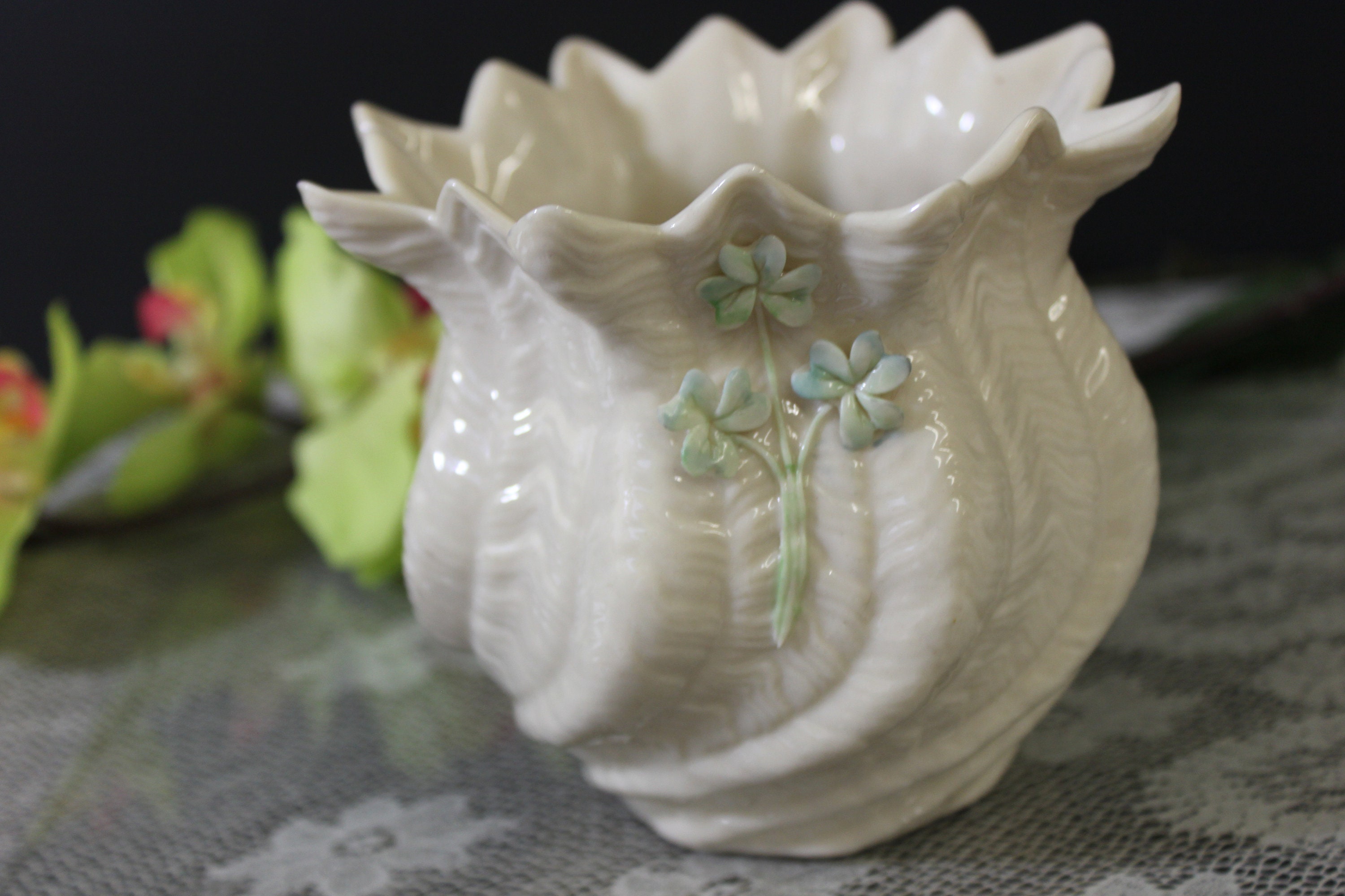 Belleek Colored Floral Encrusted Vase or Pot Flowers are Etsy