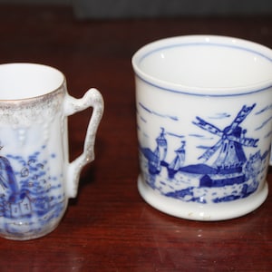 14  Pieces of Assorted Delft Mugs, Plates, Shoe, Pepper Pot, 8 Stoppers and Lids Porcelain Older Delft Items,