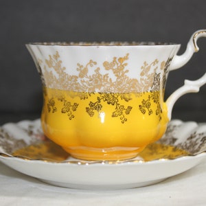 Royal Albert Regal Series Yellow Teacup and Saucer - Filigree Tea Cup, Tea Party Teacup, English Teacup,