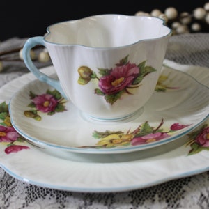 Shelley Dainty &quot;Begonia&quot;  Trio Cup, Dessert Plate  Saucer - Beautiful condition! Vintage , Floral Pattern,  Shelley China FREE SHIPPING
