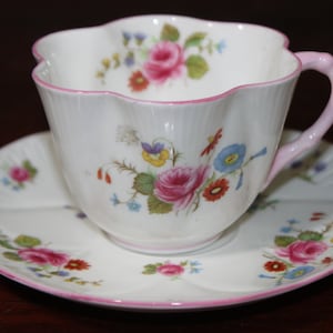 Vintage Shelley Dainty &quot;Rose Spray&quot;  Cup & Saucer, #13425  Pink Roses and Daisies. Excellent Condition