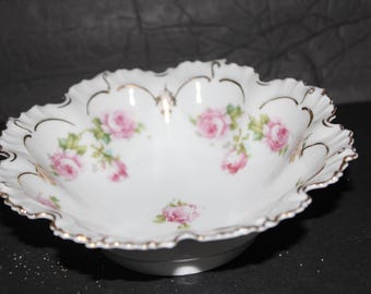 6 MZ Austria Porcelain Bowls, Hand-Painted Floral Scalloped Edge, Antique
