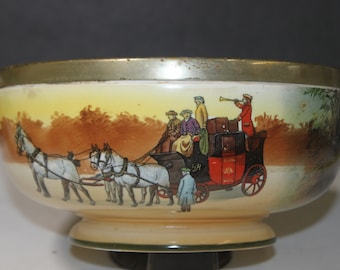 RARE Antique Royal Doulton Coaching Days Carriage Bowl With Silver