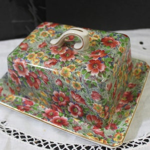 Lord Nelson &quot;Briar Rose&quot; Chintz Covered Butter Dish ,Mark 2   Superb Chintz Set  SHIPPING INCLUDED